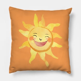 Watercolor Cute Smiling Happy Sun Pillow