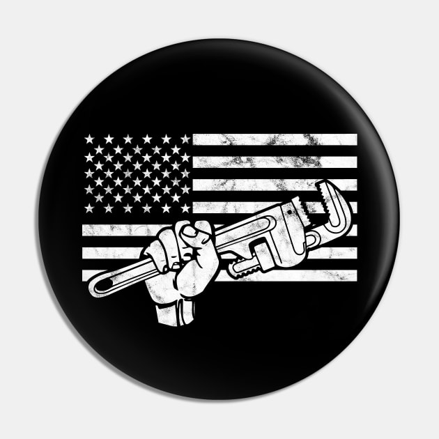 Plumber American Flag with Wrench Pin by Huhnerdieb Apparel