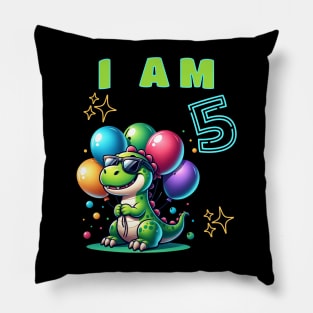 Funny Dino I am 5 years old 5th Birthday Pillow