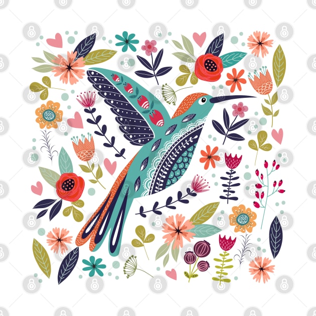 hand drawn bird colorful floral by Mako Design 