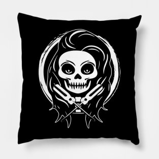 Female Electrician Skull and Screwdriver White Logo Pillow