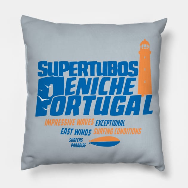 Supertubos Peniche, Portugal surf Pillow by Alexander Luminova