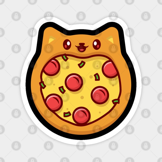 Cute Kawaii Cat Pizza Magnet by Illustradise