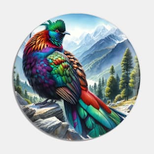 Colorful Himalayan Monal - Watercolor Bird Pin