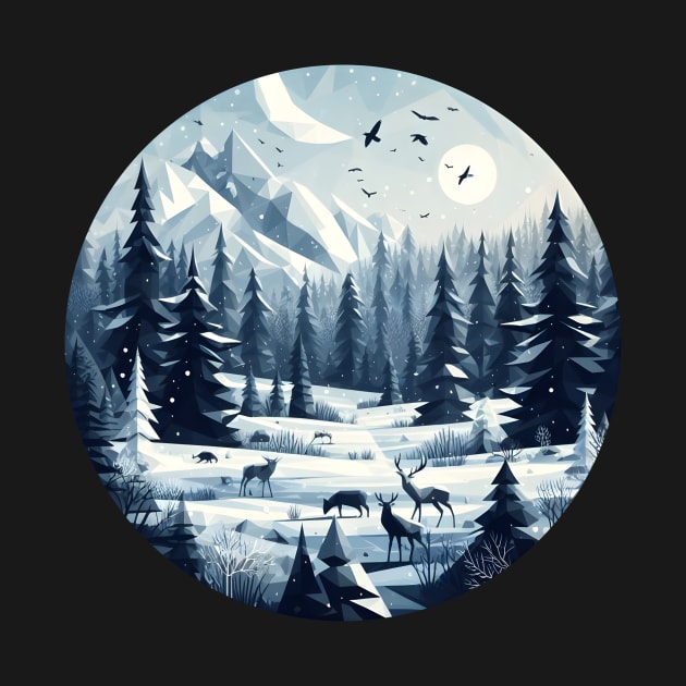 Low Poly Winter Forest with Deer by Antipodal point