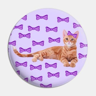 Ginger Cat with Purple Bow Pattern Pin