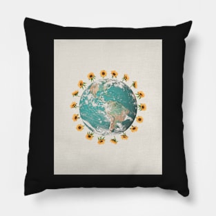 Earth planet and sunflowers Pillow