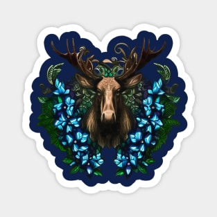 Alaska A Moose Head With Antlers And Flowers Tattoo Art Magnet