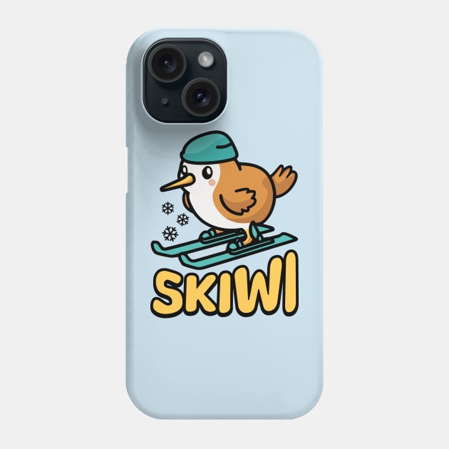 Skiwi! Cute skiing Kiwi Bird Pun Phone Case by Cute And Punny