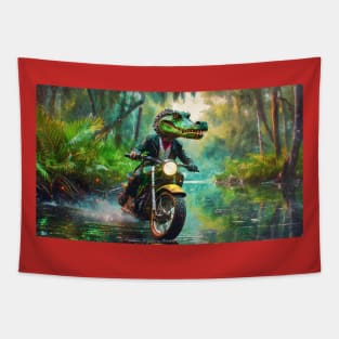 Motorcycle Rider in the Swamp Tapestry