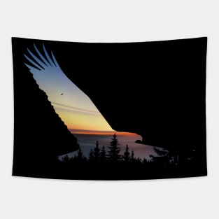 Lovely Flying Eagle Trippy Forest Sky Silhouette Tapestry