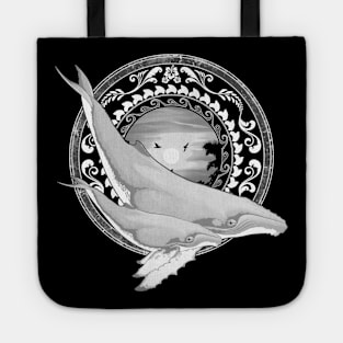 Humpback Whales on Tropical Sunset Tote