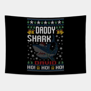 Best David Name Personalized Daddy Shark Ugly Christmas Sweater Tapestry