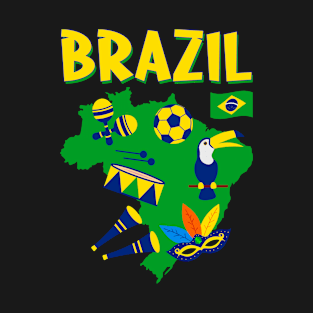 Brazil, Brazilian Map, Brazil Flag, Carnival, Music, Brazilian Culture, Soccer, Football T-Shirt