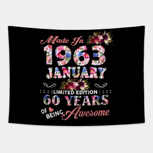 Flower Made In 1963 January 60 Years Of Being Awesome Tapestry