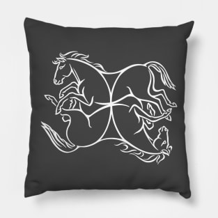 Four Interlaced Horses - White Pillow