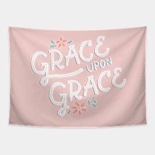 Grace Upon Grace - Floral - Hand Lettering Tapestry