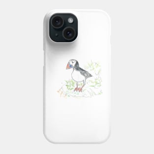 Puffin line drawing Phone Case