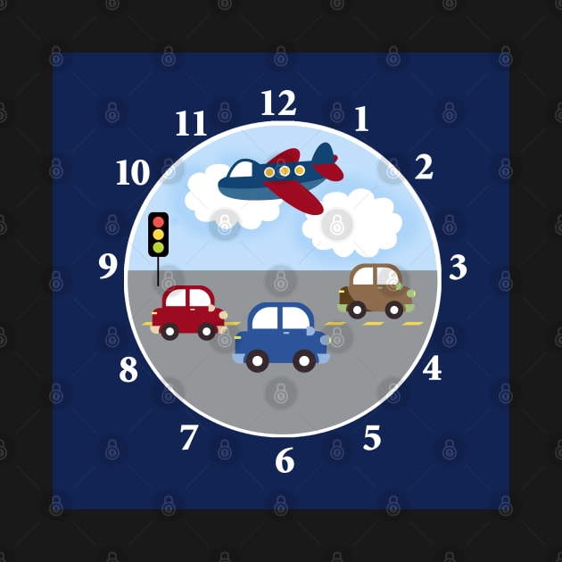 Transportation Airplane and Car Boys Room Wall Clock by JessDesigns