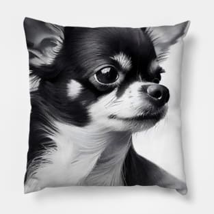 Black and White Watercolor Style Chihuahua Portrait Pillow