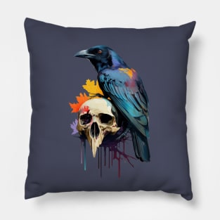 Crow with Scull Halloween Gothic Pillow