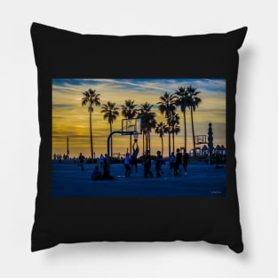 Sunset Basketball Game at Venice Beach, California, USA. Pillow