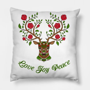 Elegant Christmas Deer With Roses Pillow