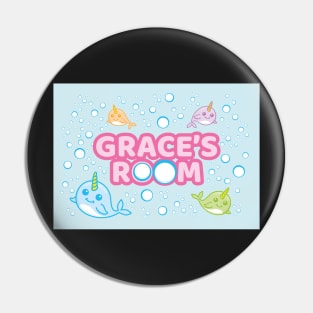 Personalised Narwhal 'Grace's Room' Sea Unicorn Bedroom Poster Door Sign Pin