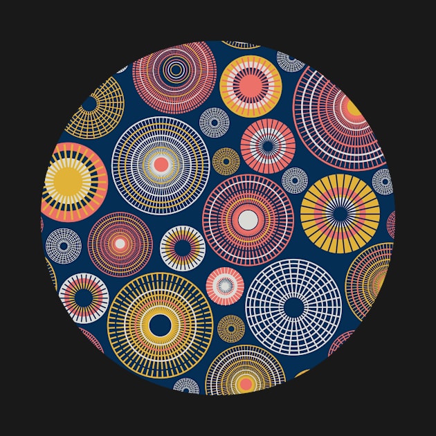 Colorful circles on dark blue seamless pattern by colorofmagic