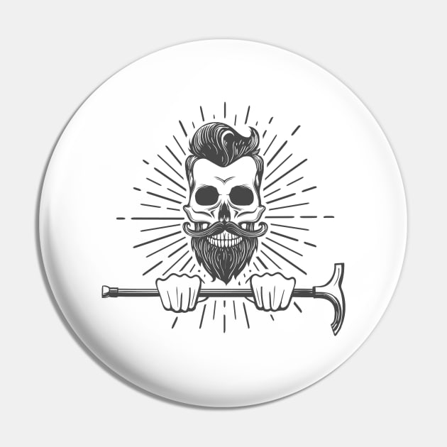 Human Skull with mustache and beard holds walking stick. Pin by devaleta