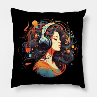Music Vibes Girl with Headphones Pillow