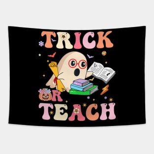 Trick Or Teach Groovy Retro Ghost Teacher Halloween 2022 Tapestry