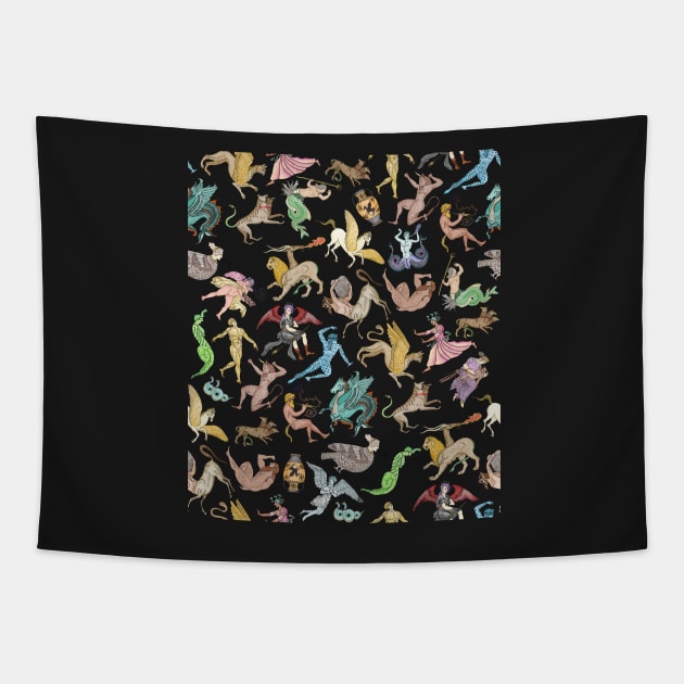 Ancient Greek Mythical Creatures repeating pattern Tapestry by GreekMythComix