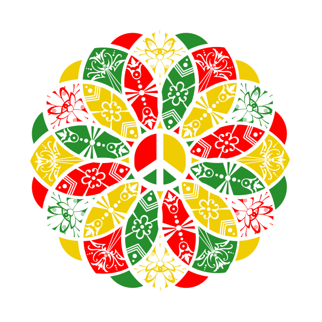 Ornamental Peace Mandala - Rasta Colours by MellowGroove