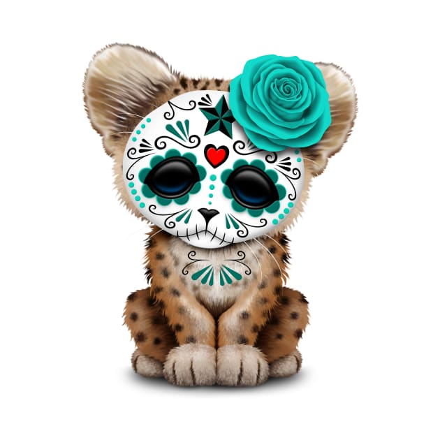 Blue Day of the Dead Sugar Skull Leopard Cub by jeffbartels