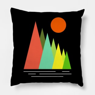 Minimalist Abstract Nature Art #34 Linear and Colorful Mountains Pillow