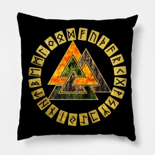 Valknut Symbol and runes Pillow