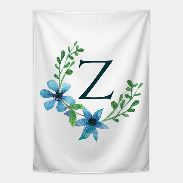 Floral Monogram Z Pretty Blue Flowers Tapestry by floralmonogram