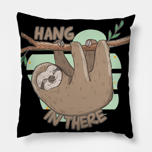 Hang In There - Funny Cartoon Sloth On A Tree Pillow by Litaru