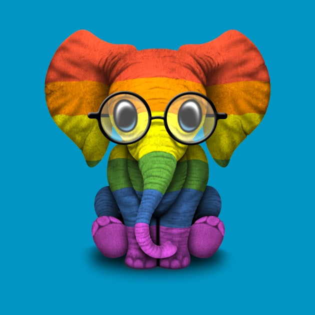 Baby Elephant with Glasses and Gay Pride Rainbow Flag by jeffbartels