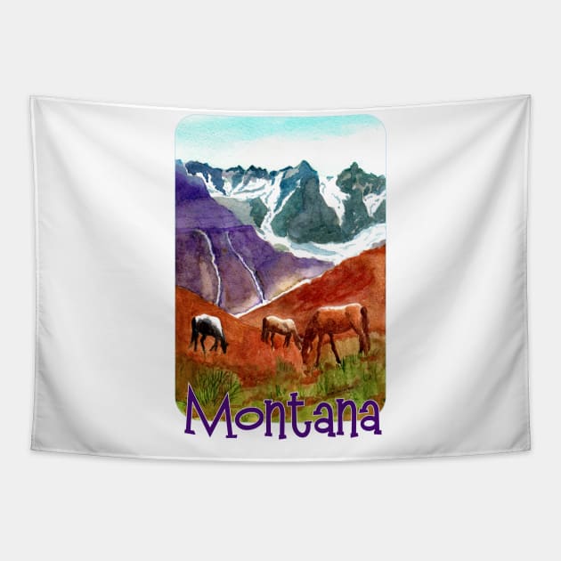 Horses Grazing In Montana Tapestry by MMcBuck