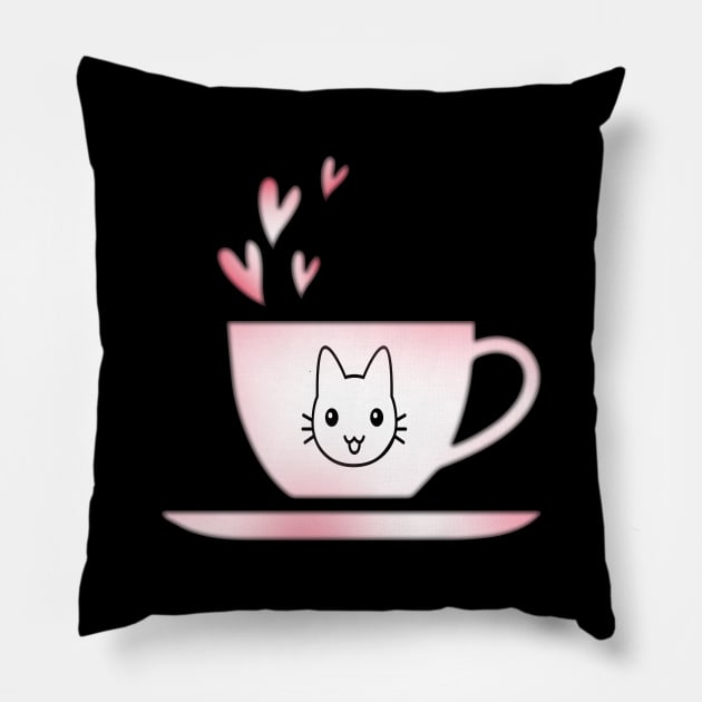 Awesome Funny coffee cup, coffee lovers gift, coffee gift, coffee cozy, birthday, cafeteria’s stickers, fashion Design, restaurants and laptop stickers, lovely coffee cup with Kitty cat inside Pillow by PowerD