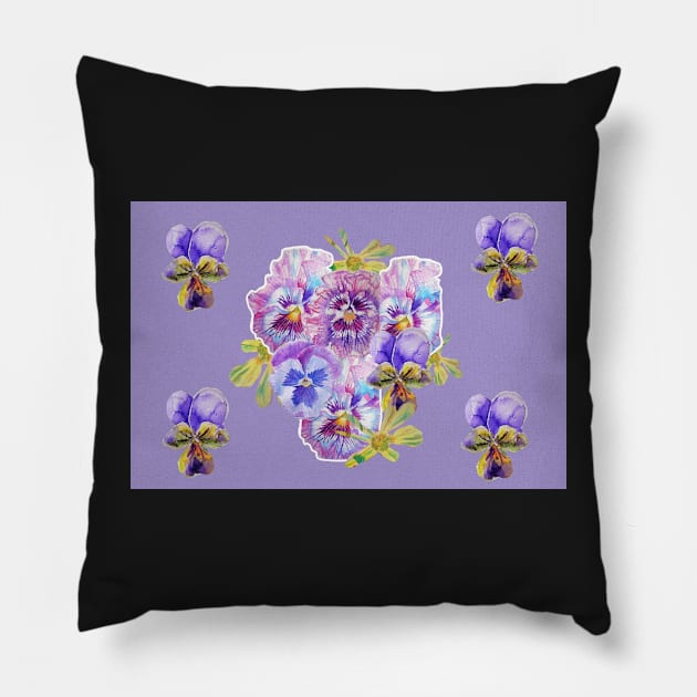 Shabby Chic Purple Viola Pansy floral Pattern Pillow by SarahRajkotwala