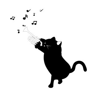 Black cat playing trumpet T-Shirt