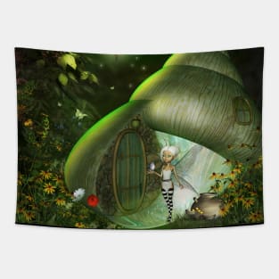 Little fairy  with bird Tapestry