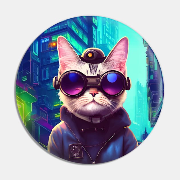 Techno Cat In Japan Neon City Pin by star trek fanart and more