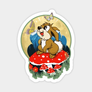 Bunny on a Mushroom Magnet