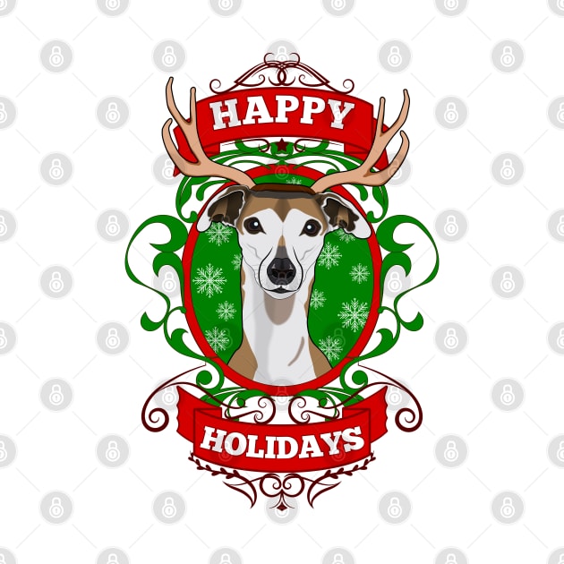 Christmas Happy Holidays Puppy Reindeer Antlers by RongWay