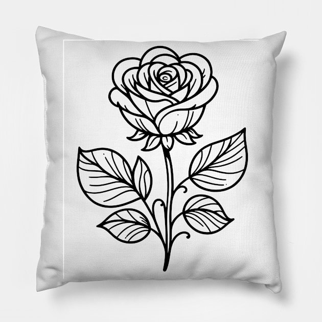 Simple Black And White Rose Pillow by IainDesigns