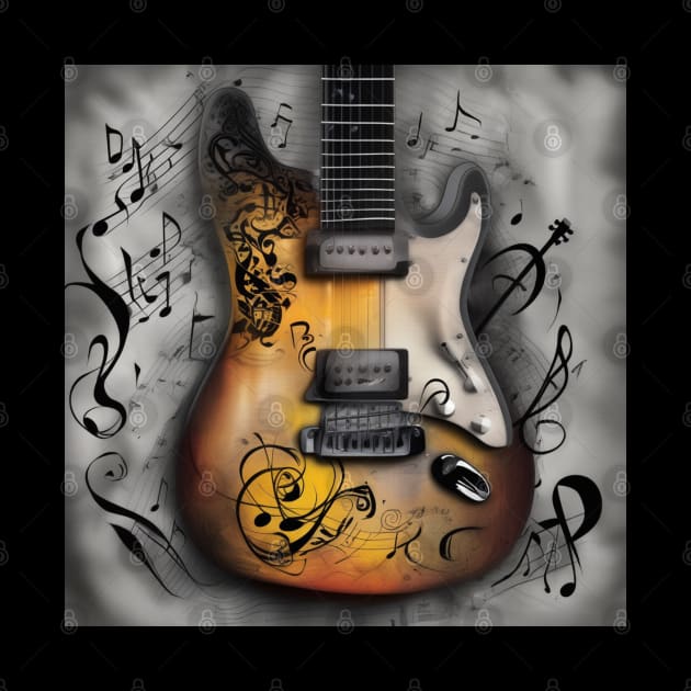 An abstract image of a guitar with musical symbols by Musical Art By Andrew